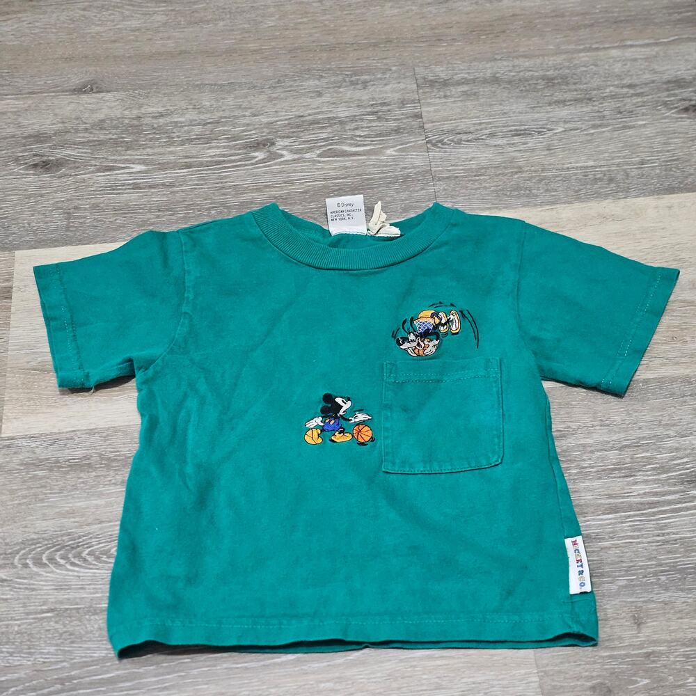 Mickey Co Vintage Green Blue TShirt Kids Toddler 4 Mickey Goofy Basketball